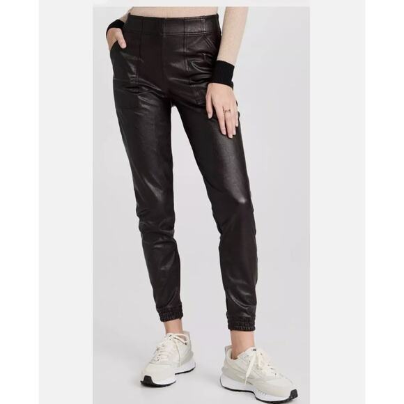 Spanx Black Noir Leather Like Jogger Pants Medium 8 / 10 Capsule Spring Vegan - Picture 1 of 14